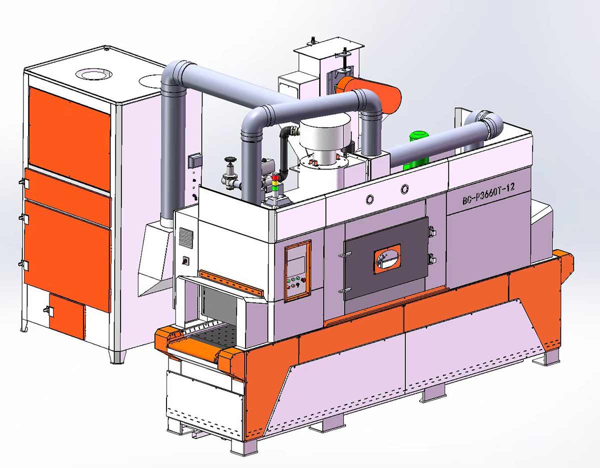 深圳百超生產(chǎn)廠家制造的輸送式自動噴砂機效果圖片
